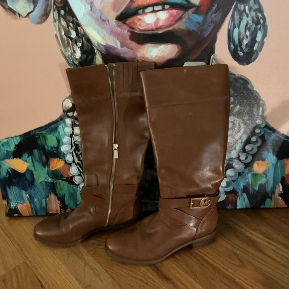 Michael Kors Tan Leather Heeled Boots - Picture 2 of 3